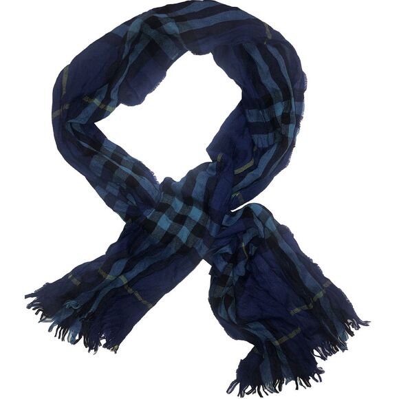 BURBERRY Cerulean Blue Check Wool Cashmere Blend Scarf Scotland 200x45 cm NEW - Picture 2 of 10